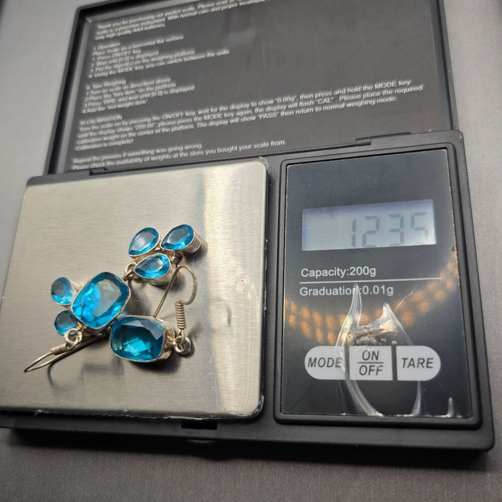 Sterling Silver Dangle Earrings 2.5" Blue Glass Gemstones 12.35g - Picture 14 of 14